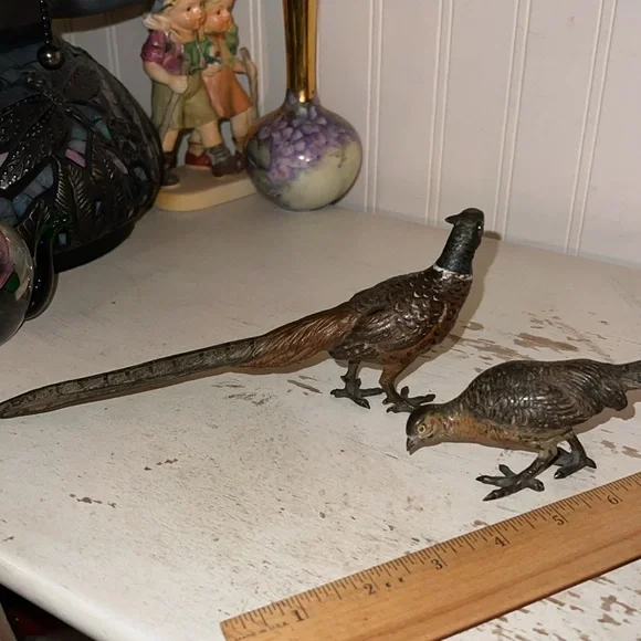 Antique cold painted bronze quail bird figurines Austrian